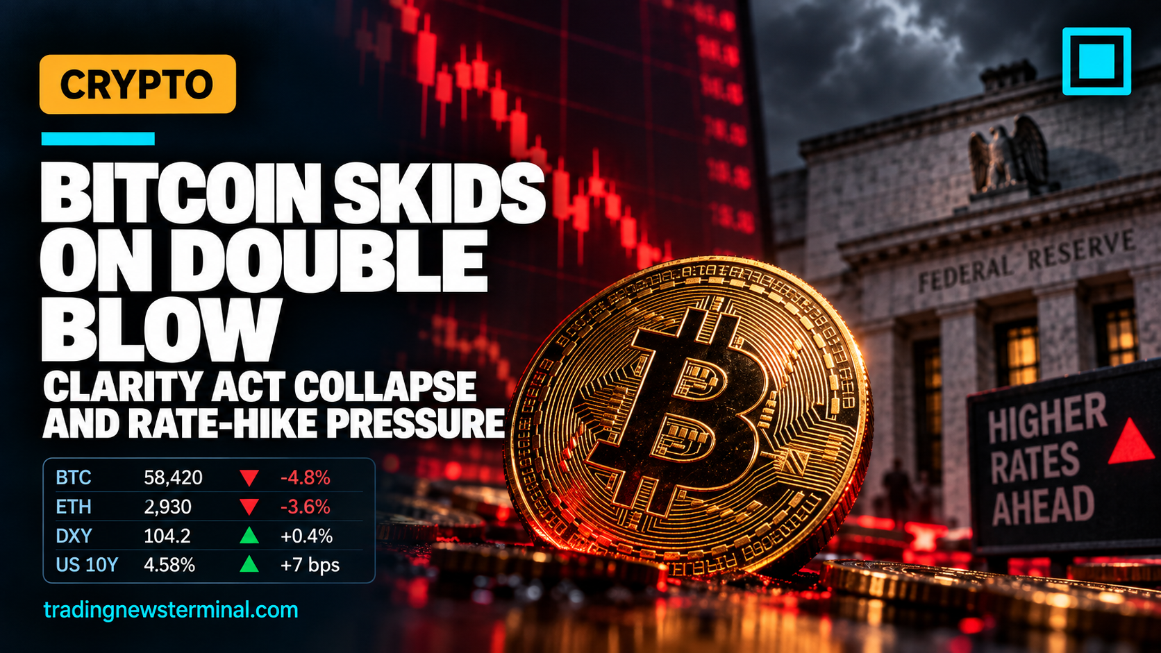 Bitcoin skids on a double blow: Clarity Act collapse and rate-hike pressure