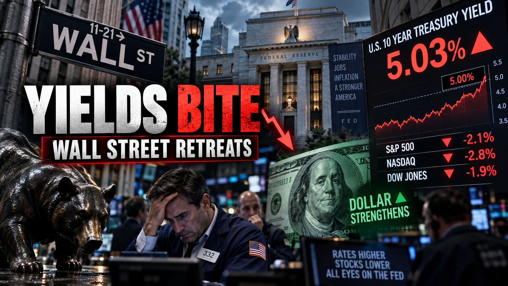 Dollar firms, yields bite: Wall Street retreats as 10-year Treasury crosses 5% ahead of Fed